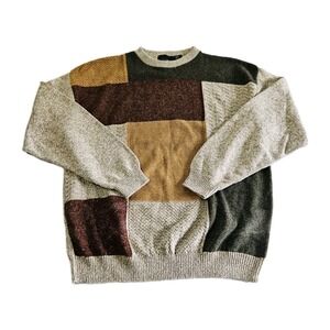 Bill Blass Studio Sweater Sz LG Pullover Colorblock Tan & Brown Vintage 90s